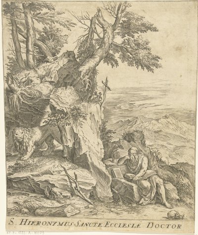 Landskap med lesing Hieronymus av Cornelis Cort