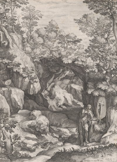 Mary Magdalen angrende i villmarken, 1573. av Cornelis Cort