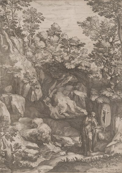 Mary Magdalen angrende i villmarken, 1573. av Cornelis Cort