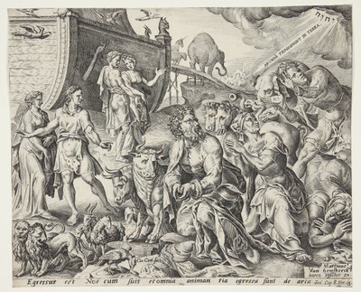 Noah takker Gud for arkens utfrielse av Cornelis Cort