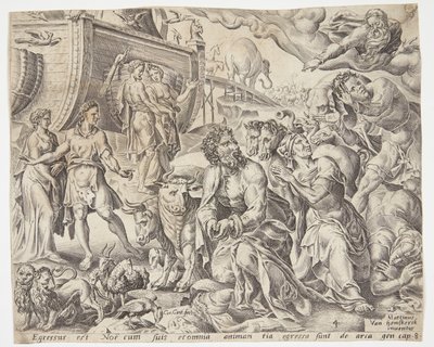 Noah takker Gud for arkens utfrielse av Cornelis Cort