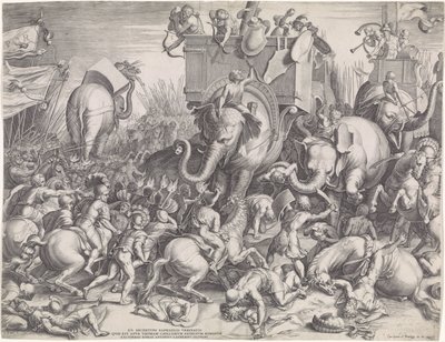 Slaget ved Zama mellom Scipio og Hannibal av Cornelis Cort