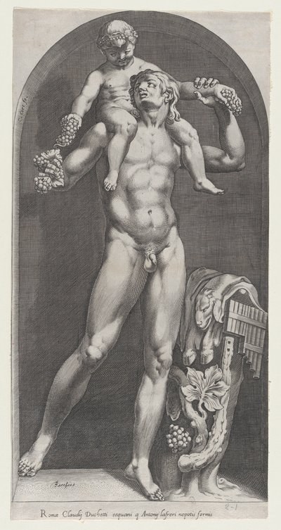 Mirror of Roman Magnificence: Bacchus on the Shoulders of a Satyr, 1500-tallet., 1500-tallet. av Cornelis Cort
