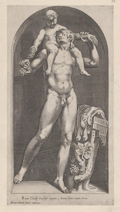 Mirror of Roman Magnificence: Bacchus on the Shoulders of a Satyr, 1500-tallet., 1500-tallet. av Cornelis Cort