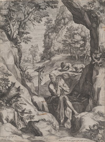 St Jerome Penitent in the Wilderness, 1573. av Cornelis Cort