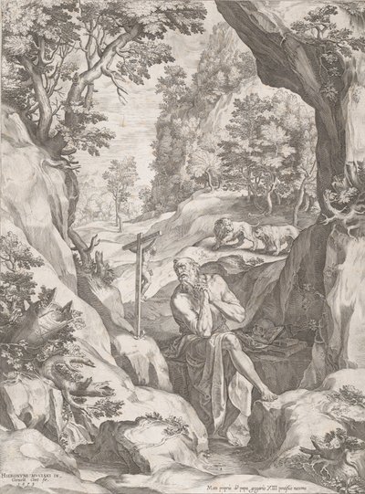 St Jerome Penitent in the Wilderness, 1573. av Cornelis Cort