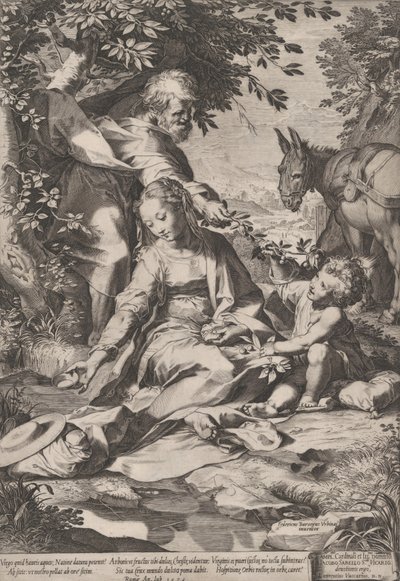Resten på returen fra Egypt, 1575. av Cornelis Cort