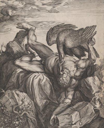 Tityus straffet i helvete, 1566. av Cornelis Cort