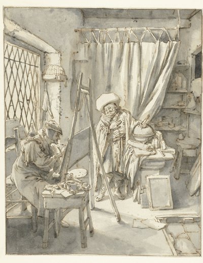 En kunstner med en modell i studioet sitt Maler med en modell i atelieret sitt av Cornelis Dusart