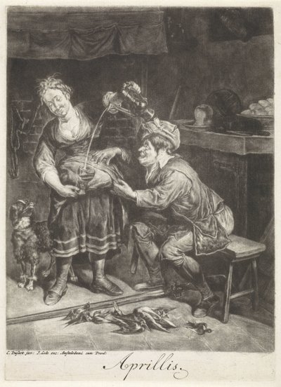 April Aprillis (tittel på objekt) Årets tolv måneder, Les XII Mois de l'Année (serietittel) av Cornelis Dusart