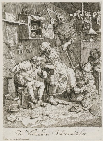 Berømt skomaker, blad 3 i en serie på tre genrescener av Cornelis Dusart