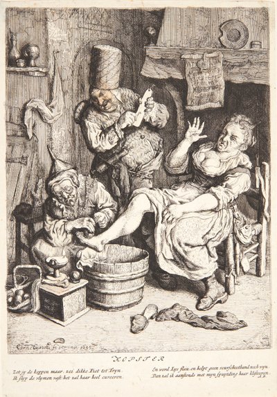 Kvinne som behandles med kopping av Cornelis Dusart