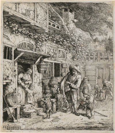 Lyraspiller med sin dansende hund av Cornelis Dusart