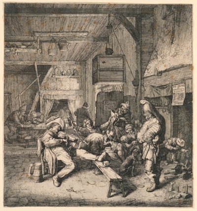 Fiolinist sitter i vertshuset av Cornelis Dusart