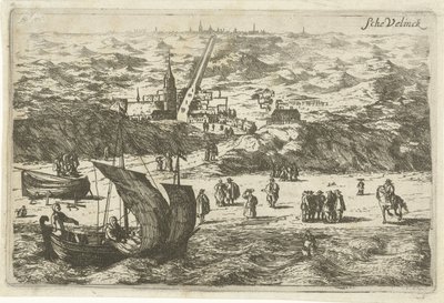 Utsikt over Scheveningen fra havet Schevelinck (tittel på objekt) av Cornelis Elandts