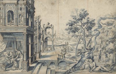 Jakob mottar Isaks velsignelse; Jakobs stige av Cornelis Floris (II)