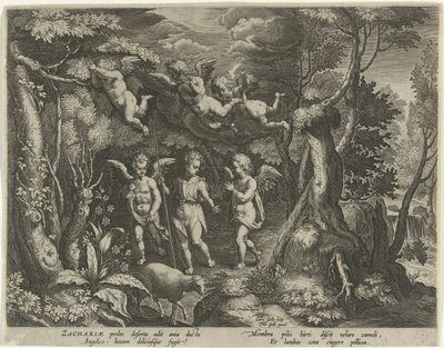 Døperen Johannes blir ledsaget av engler når han går inn i ørkenen The Life of John the Baptist (serietittel) av Cornelis Galle (I)