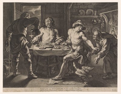 Jupiter og Merkur i huset til Filemon og Baucis av Cornelis Galle (I)