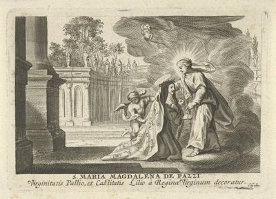 Maria gir en liljegren til St. Mary Magdalene de Pazzi av Cornelis Galle (I)