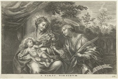 Maria med barnet og den hellige Katarina av Alexandria S. Virgo Virginvm (tittel på objekt) av Cornelis Galle (I)