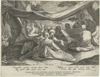 Musikkskapende selskap med mannen bak virginal av Cornelis Galle (I)