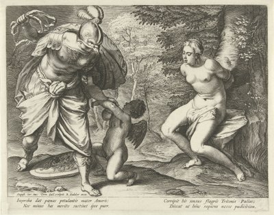 Venus bundet til et tre og Amor straffet av Minerva av Cornelis Galle (I)