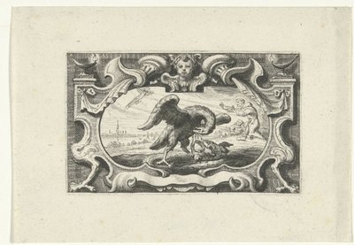 Vignett med pelikan som mater ungene sine med eget blod av Cornelis Galle (II) (attributed to)