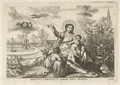 Maria møtte Kind en Johannes de Doper i de Hortus Conclusus av Cornelis Galle (II)
