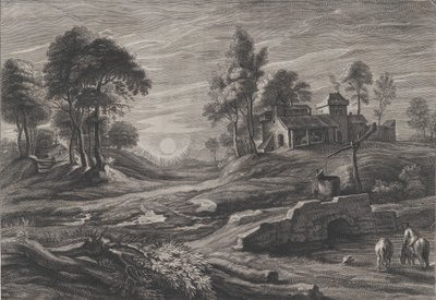 Landskap med trekkbrønn, 1638-60. av Cornelis Galle I