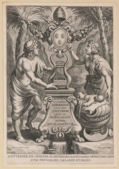 Tittelside for M.C. Sarbievsky, Lyricum Bok IV av Cornelis Galle I after Sir Peter Paul Rubens