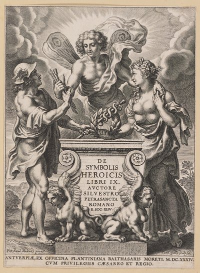 Tittelside for Silvester Pietrasanta, om heroiske symboler av Cornelis Galle I after Sir Peter Paul Rubens