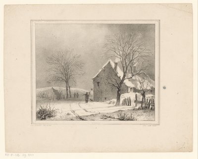 Hus i snølandskap av Cornelis Gerrit Verburgh