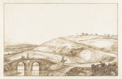 Kupert landskap med steinbro av Hendrick Cornelisz. Vroom