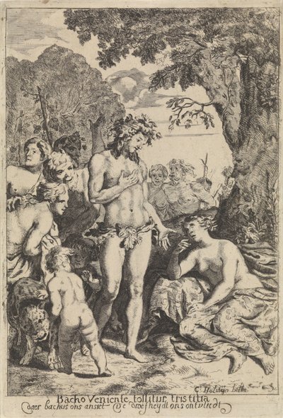 Bacchus trøster Ariadne Ved at Bacchus kommer, fjernes tristhet (tittel på objekt) av Cornelis Holsteyn