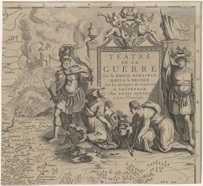 Kart over Solms-regionen mellom Marburg og Frankfurt am Main i Tyskland (ark øverst til høyre) Téâtre de la Guerre sur le Rhein, Moessele, Mayn & le Necker (tittel på objekt) av Cornelis Huyberts
