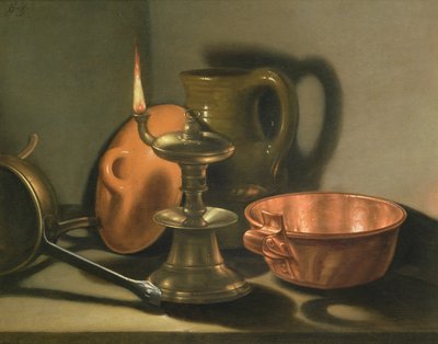 Et stilleben med en oljelampe av Cornelis Jacobsz