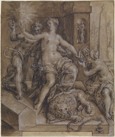 Design for den sentrale delen av The Mirror of Virtue av Cornelis Ketel