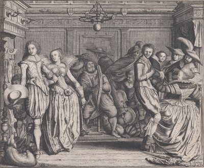 Interiør med dansepar og musikere, ca. 1620. av Cornelis Koning