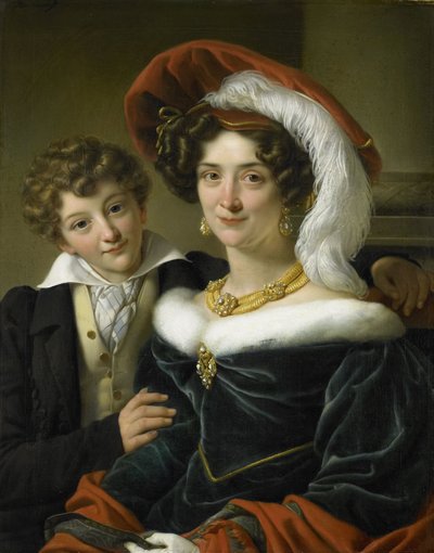 Rudolphina Wilhelmina Elizabeth de Sturler (1798-1873), andre kone til grev Johannes van den Bosch, med deres sønn Richard Leeuwenhart av Cornelis Kruseman (attributed to workshop of)