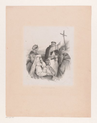 Selskap og munker ved et kors Théologie (tittel på objekt) av Cornelis Kruseman