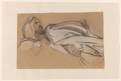 Studier for forkynnelsen av døperen Johannes i ørkenen: Menneskets hode og draperi Studie av en sittende figur av Cornelis Kruseman