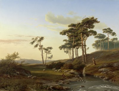 Kveldsstemning med gjeter av Cornelis Lieste (signed by artist)