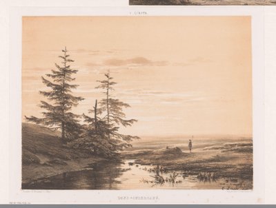 Landskap med solnedgang Solnedgang (tittel på objekt) av Cornelis Lieste