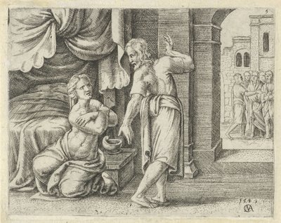 Samsons kone ber ham om å avsløre løsningen på gåten History of Samson (serietittel) av Cornelis Massijs