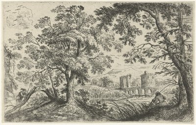 Landskap med en fisker av Cornelis Matthieu