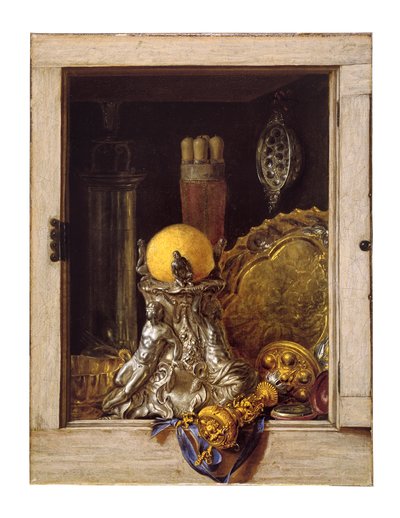 Sølvtøy i åpent skap (olje på lerret) av Cornelis Norbertus Gysbrechts