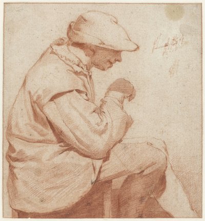 Sittende mann med myk hette, i profil til høyre, med høyre hånd hevet av Cornelis Pietersz. Bega (attributed to)