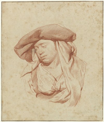 Studie av en kvinne, bystelengde, vendt litt mot venstre og ser ned av Cornelis Pietersz. Bega