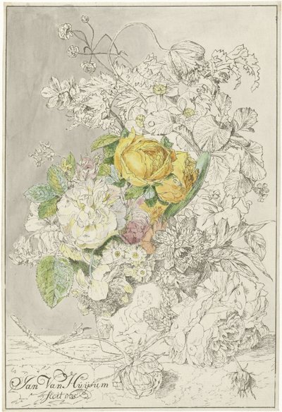 blomsterdekorasjon av Cornelis Ploos van Amstel (signed by artist)