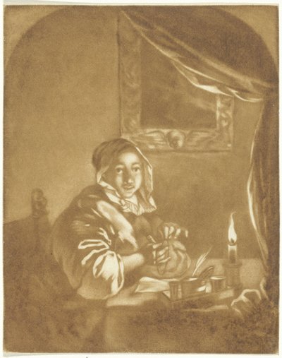 Dame ved levende lys av Cornelis Ploos van Amstel (signed by artist)